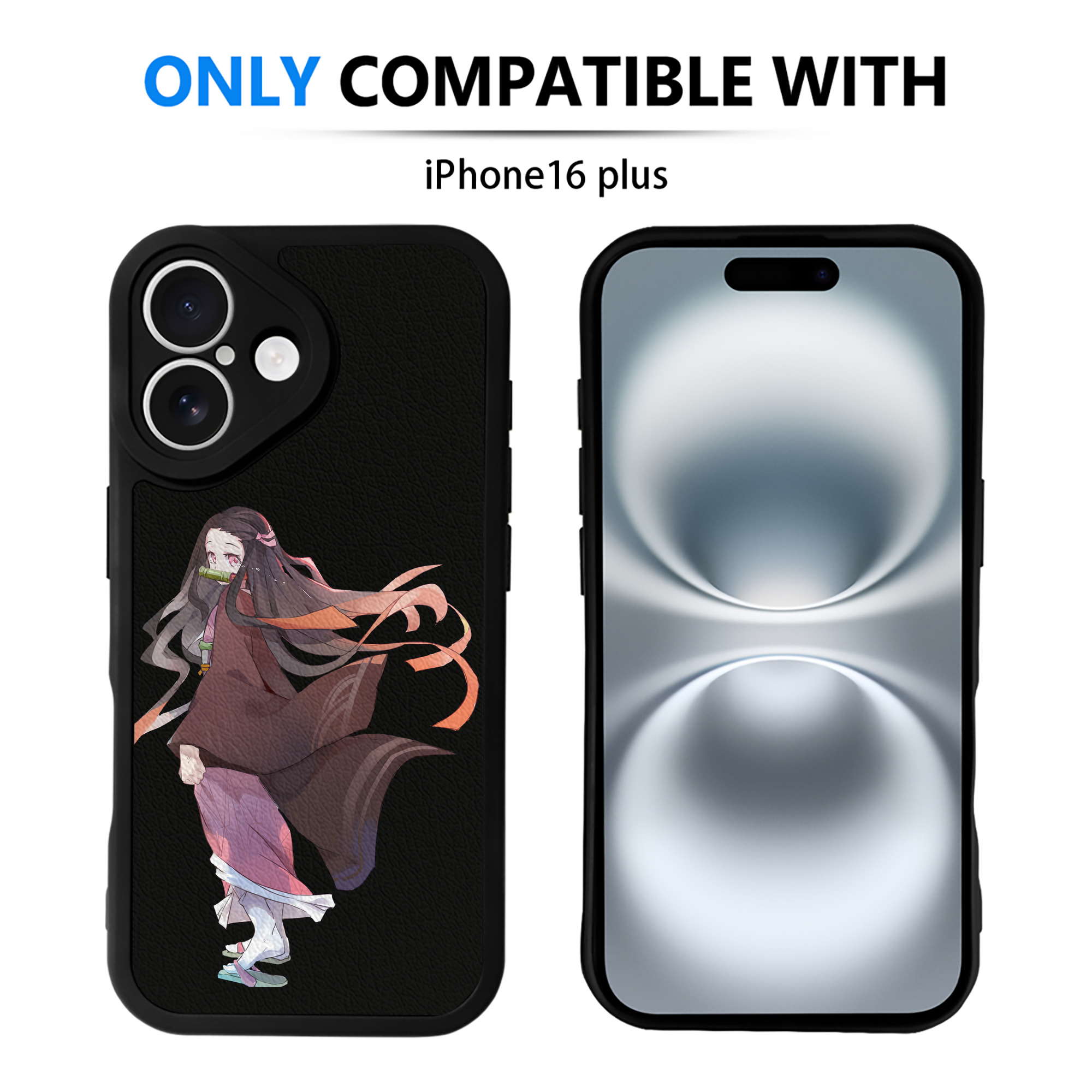（画像用） 鬼滅の刃（きめつのやいば）竈門 禰󠄀豆子／かまど ねずこ Kamado Nezuko 【iPhone 16シリーズ対応】シリコンスマホケース（レザー調） 材質：シリコン